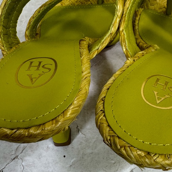 ASH New Raffia Leather Strap Mules Thong Kitten Heel Sandals Square Toe Shoes 38 - Picture 16 of 16